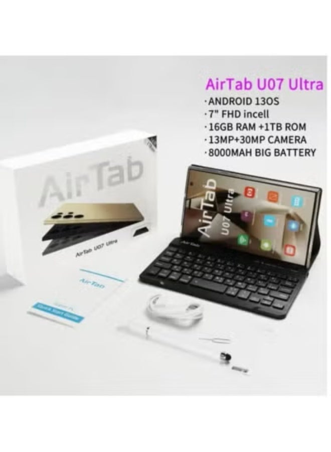 AIR TAB U07 Ultra Smart Tablet with Arabic Keyboard, 7-Inch FHD Display, 16GB RAM, 1TB ROM, 8000mAh Battery, Slim Gold Design, High-Performance Android Tablet for Study, Work, Gaming & Streaming - Image 2